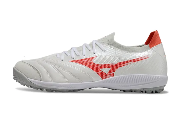 Mizuno Chaussures de football pour pelouse blanc et rouge, low-cut, lacets, mesh synthétique 7