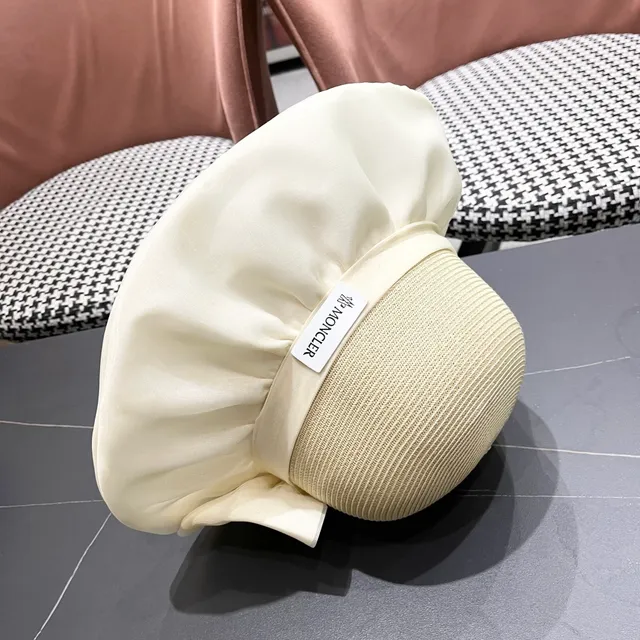Moncler Beige Sombrero de cubo con corona tejida al estilo de paja y borde de tela rizada 2