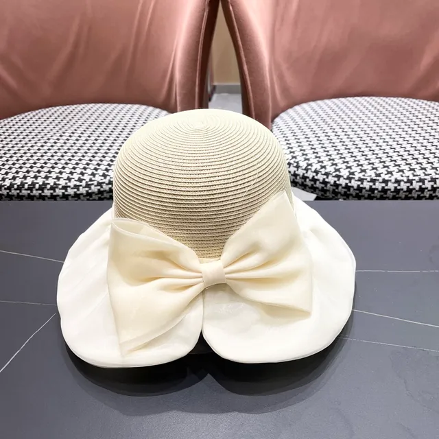 Moncler Beige Sombrero de cubo con corona tejida al estilo de paja y borde de tela rizada 7