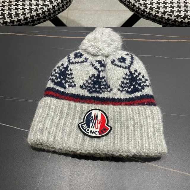 Moncler 灰海军 罗纹针织袖口 混色羊毛 针织帽 3