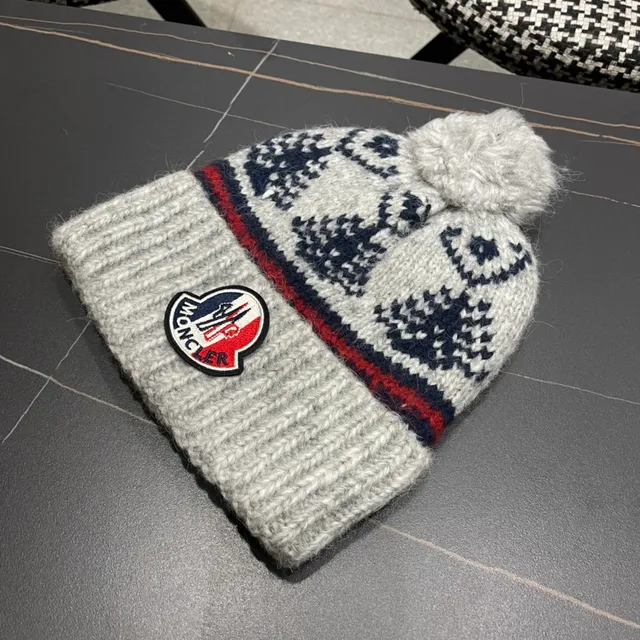Moncler 灰海军 罗纹针织袖口 混色羊毛 针织帽 4