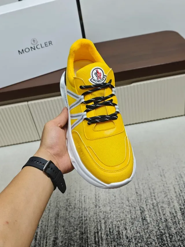 Moncler Yellow White Chunky Open-Cell Midsole Reflective Strap Detailing Lifestyle Sneakers 5