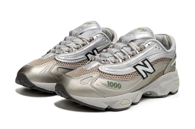 New Balance 1000 Metallic Silver Beige Chunky Sneakers 2