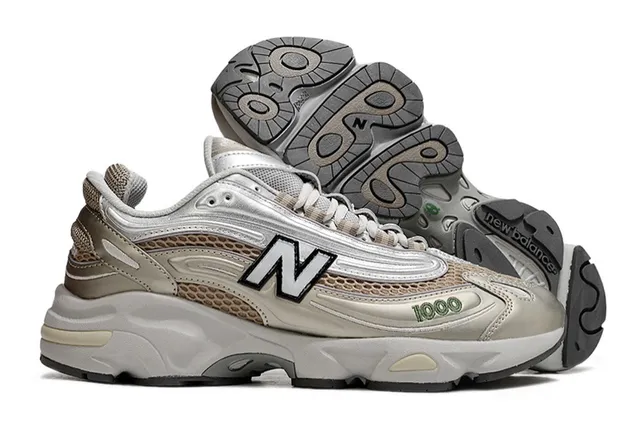 New Balance 1000 Metallic Silver Beige Chunky Sneakers 4