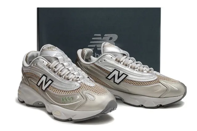 New Balance 1000 Metallic Silver Beige Chunky Sneakers 5