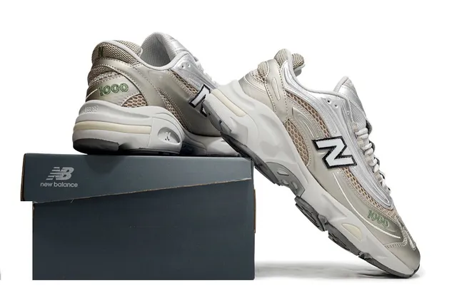 New Balance 1000 Metallic Silver Beige Chunky Sneakers 6