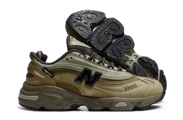 New Balance 军绿色棕色厚底中底分层合成和麂皮鞋面生活方式运动鞋 4