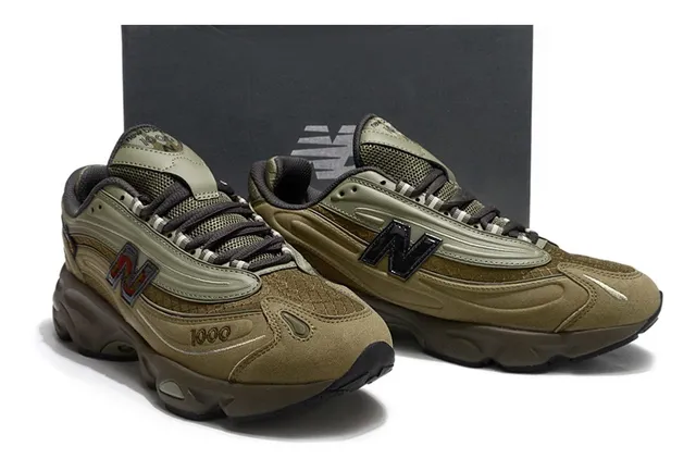 New Balance 军绿色棕色厚底中底分层合成和麂皮鞋面生活方式运动鞋 5