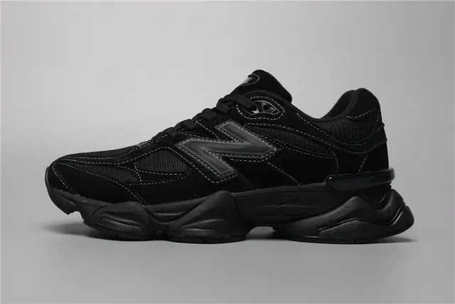 New Balance حذاء أسلوب حياة أسود رمادي أحادي اللون متعدد الطبقات شبكي ومخمل علوي 9