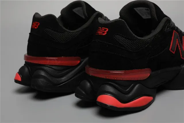 New Balance أسود أحمر كعب سميك مصمم منتصف شبكة و جلد ناعم علوي نمط حياة حذاء 2
