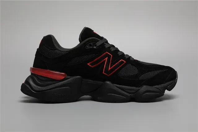New Balance أسود أحمر كعب سميك مصمم منتصف شبكة و جلد ناعم علوي نمط حياة حذاء 8
