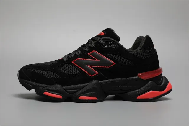 New Balance أسود أحمر كعب سميك مصمم منتصف شبكة و جلد ناعم علوي نمط حياة حذاء 9