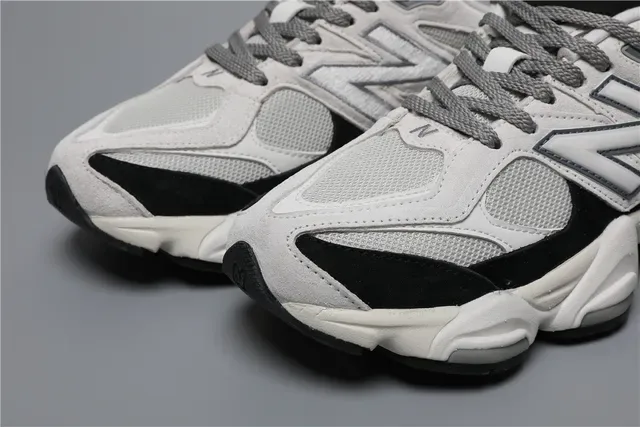 New Balance رمادي أسود كتلي غير متناظر كعب شبكة و جلد مدبب ترصيع حياة أحذية رياضية 4