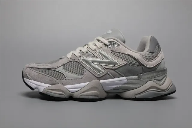 New Balance رمادي أبيض سميك منحوت وسط حذاء شبكي ومخملي أعلى أحذية أسلوب حياة 9