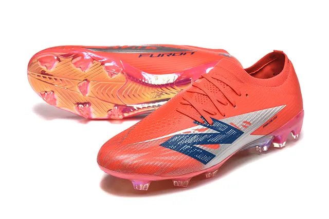 New Balance أحذية كرة القدم برتقالي أزرق منخفض القطع upper يناسب الجورب نظام الرباط غير المتماثل أرضية صلبة 6