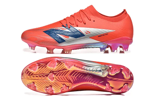 New Balance أحذية كرة القدم برتقالي أزرق منخفض القطع upper يناسب الجورب نظام الرباط غير المتماثل أرضية صلبة 9
