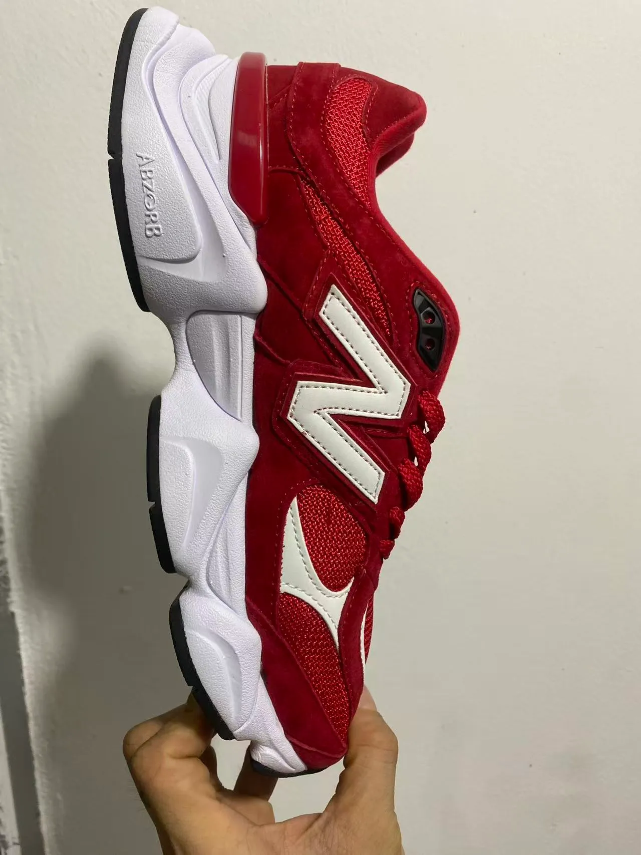 New Balance Red White Sculpted Sole Suede And Mesh Upper Chunky Sneakers 2