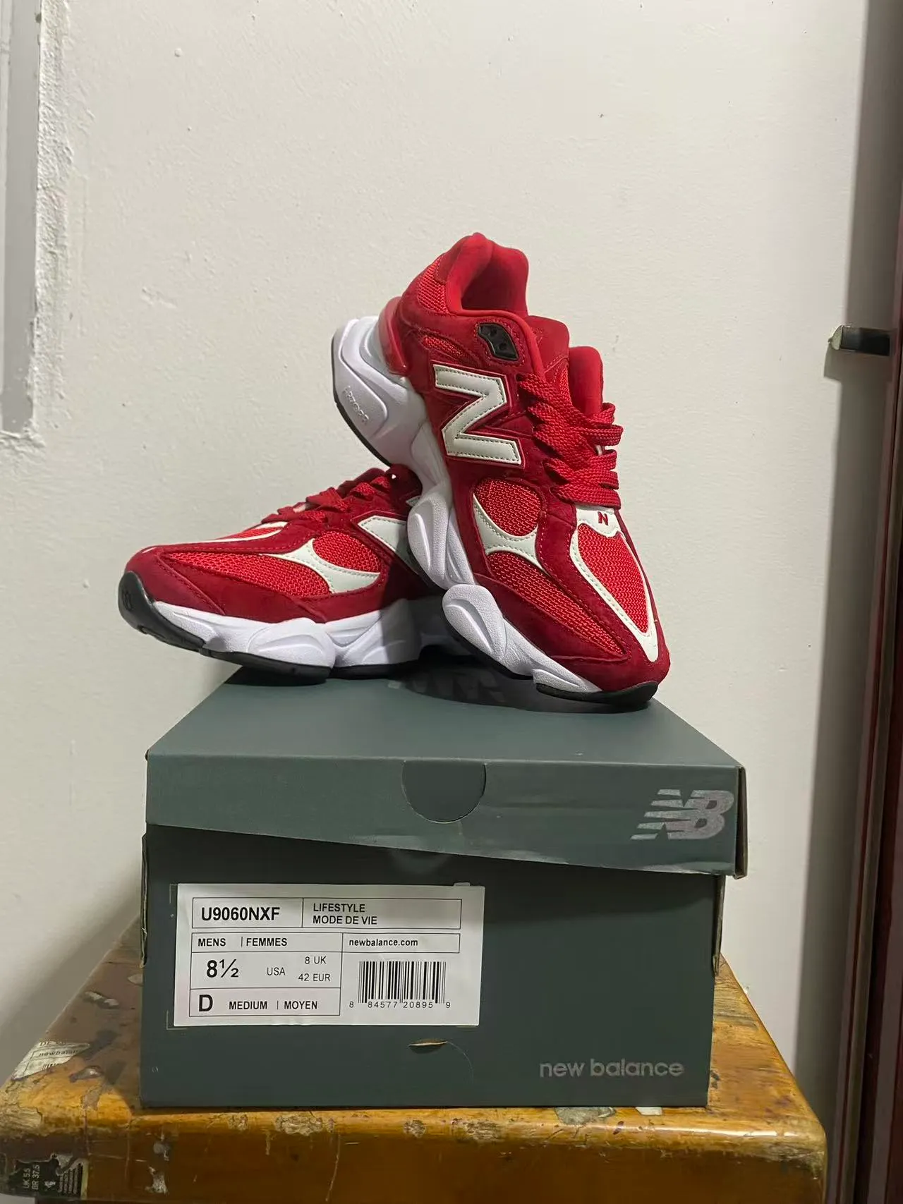 New Balance Red White Sculpted Sole Suede And Mesh Upper Chunky Sneakers 3
