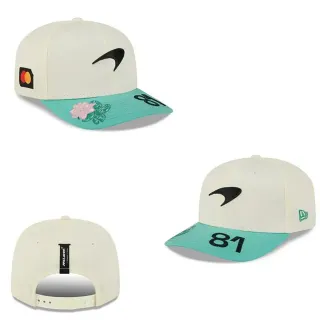 New Era Beige Blue Structured Six-Panel Flat Brim Baseball Cap