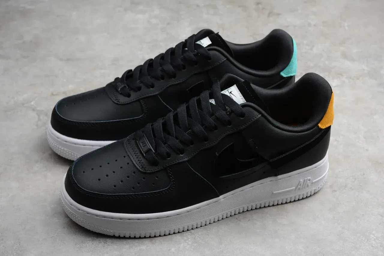 Nike Air Force 1 Black White Mustard Yellow Tênis lifestyle 10