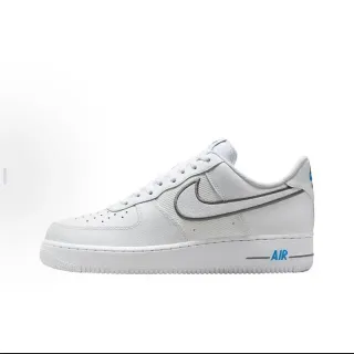 Nike Air Force 1 أبيض وأزرق منخفضة الارتفاع مثقوبة في الإصبع حذاء رياضي للستايل الحياتي