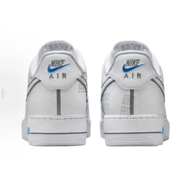 Nike Air Force 1 أبيض وأزرق منخفضة الارتفاع مثقوبة في الإصبع حذاء رياضي للستايل الحياتي 3