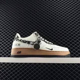 Nike Air Force 1 x Dior أبيض بني منخفضة الكعب جلد علوي أحذية نمط حياة