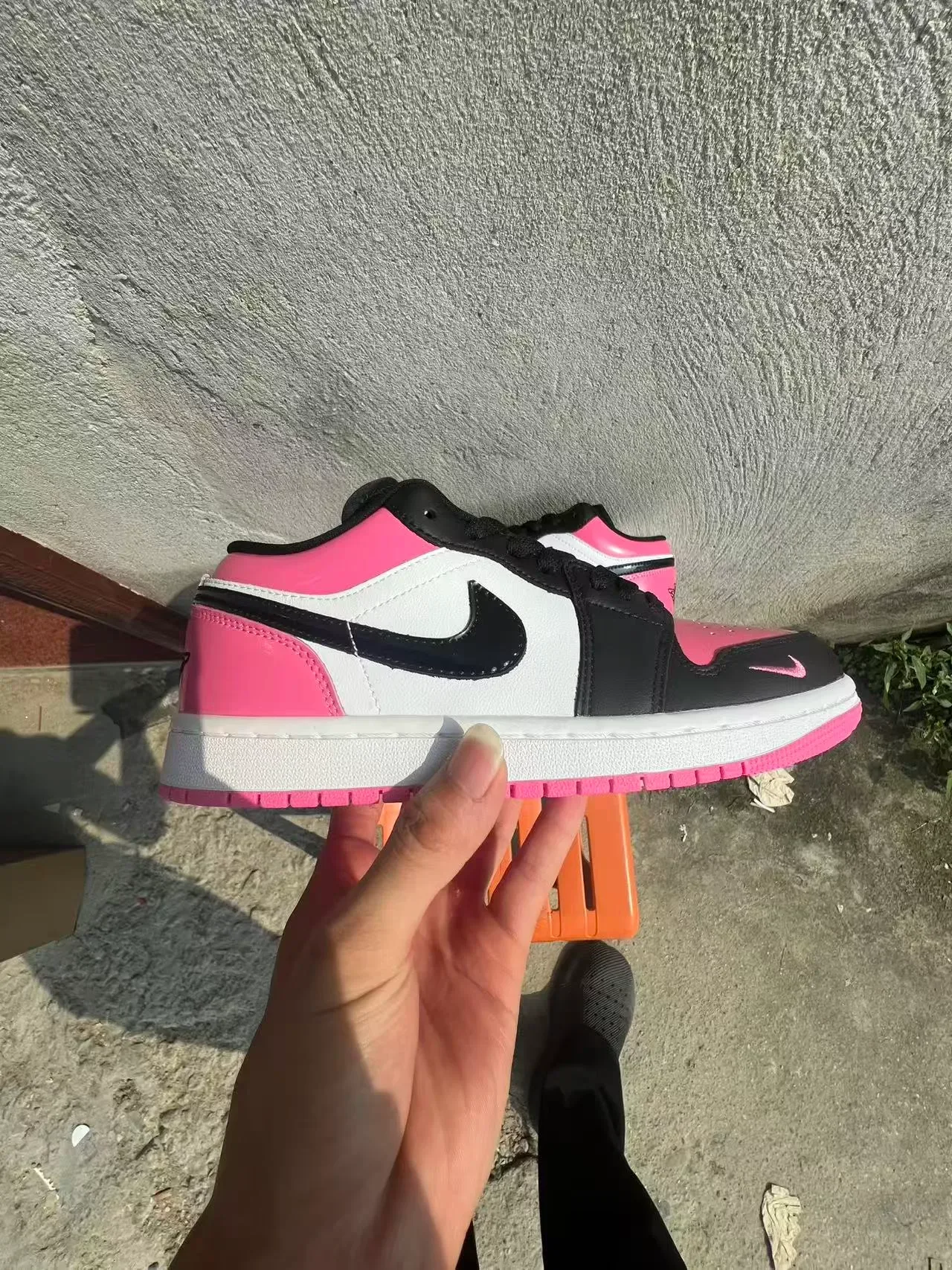 Nike Air Jordan 1 Low Pink Black White Lifestyle Sneakers 7