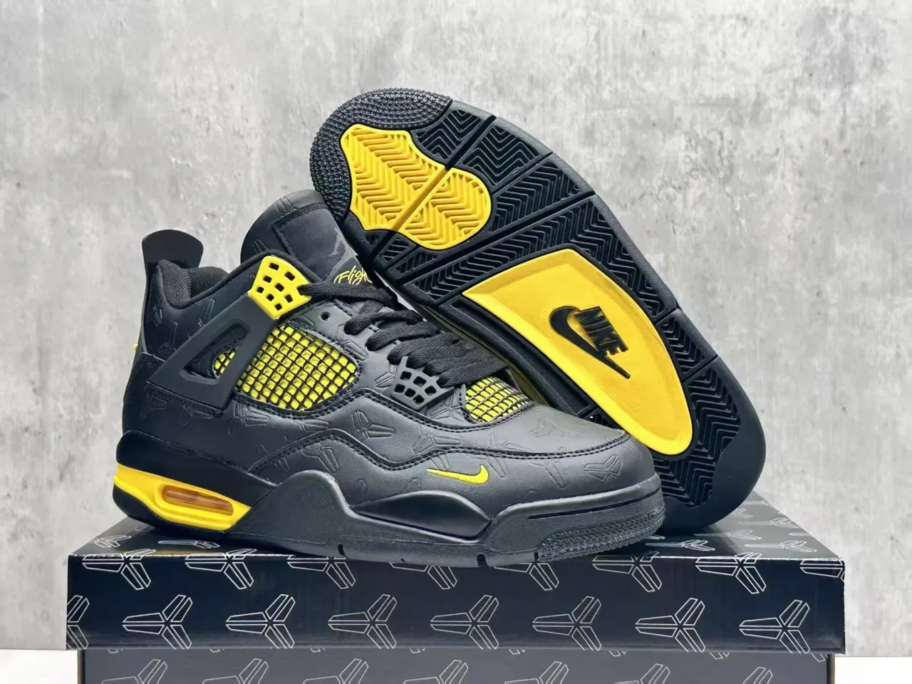 Nike Air Jordan 4 Black Yellow Basketball Shoes 5