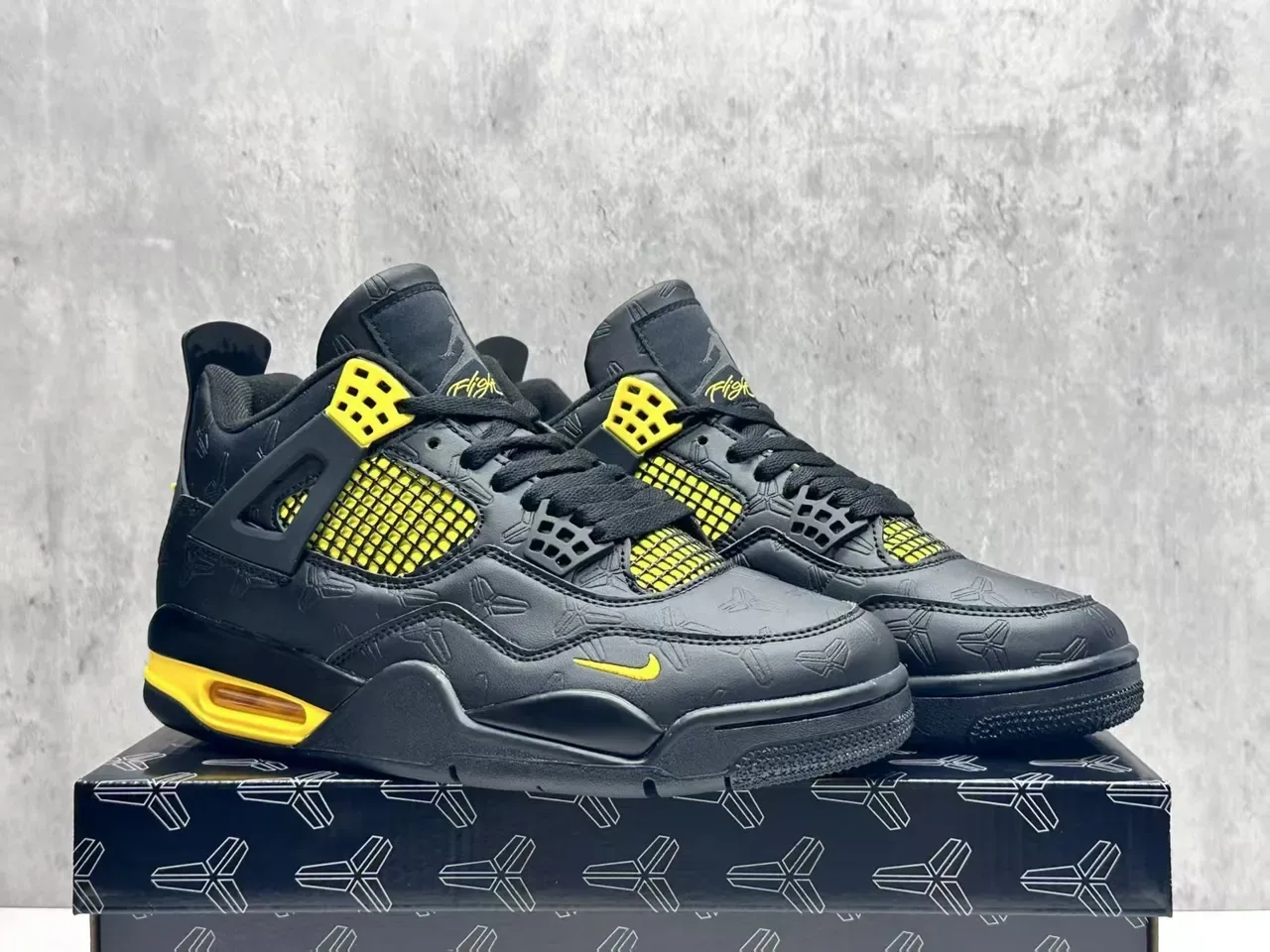 Nike Air Jordan 4 Black Yellow Basketball Shoes 6