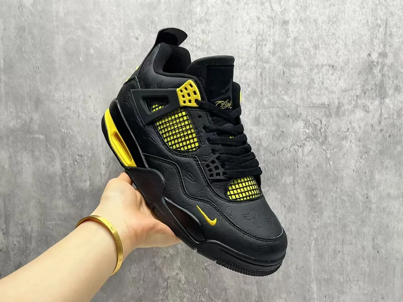Nike Air Jordan 4 Black Yellow Basketball Shoes 13