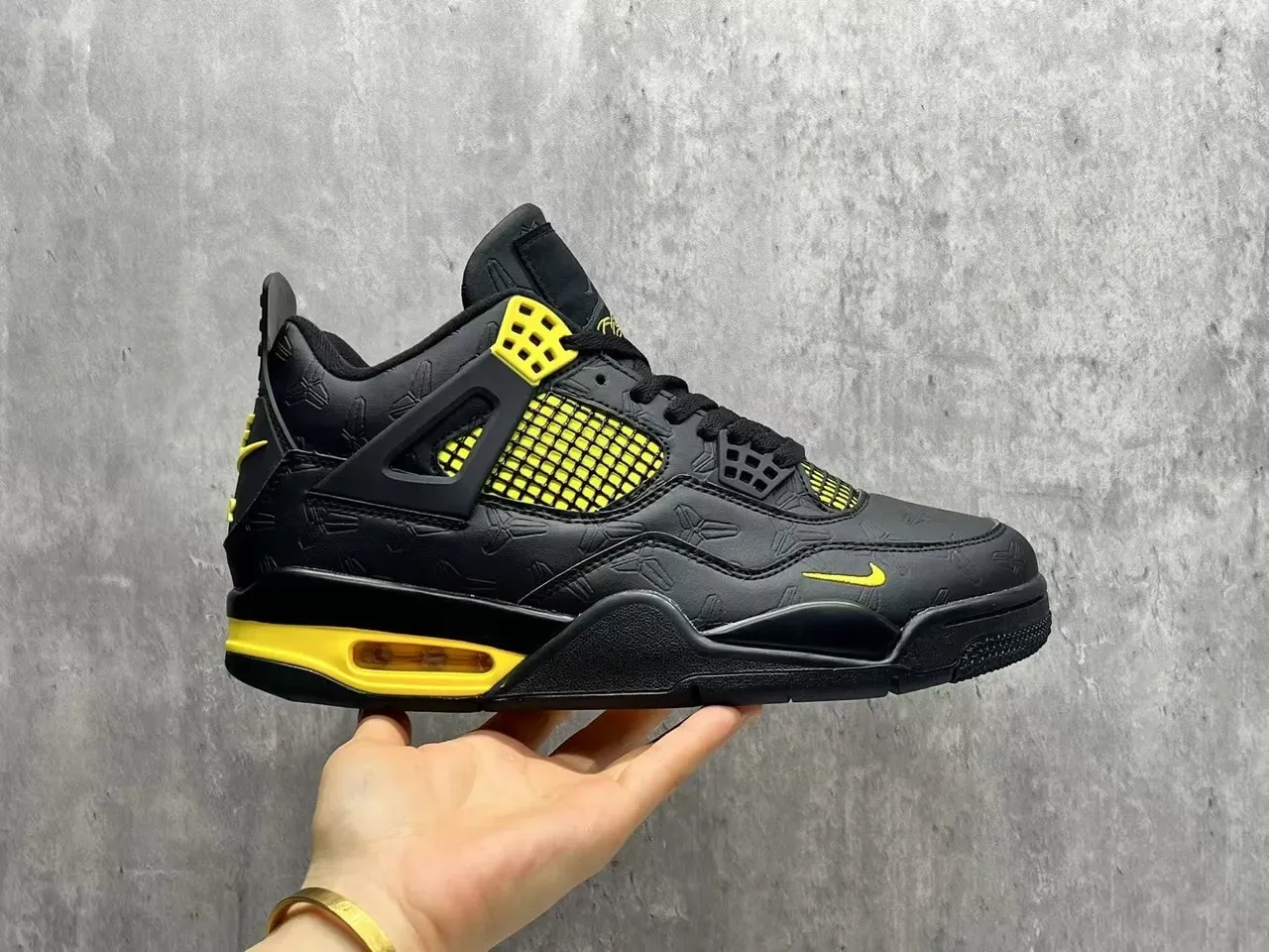Nike Air Jordan 4 Black Yellow Basketball Shoes 14