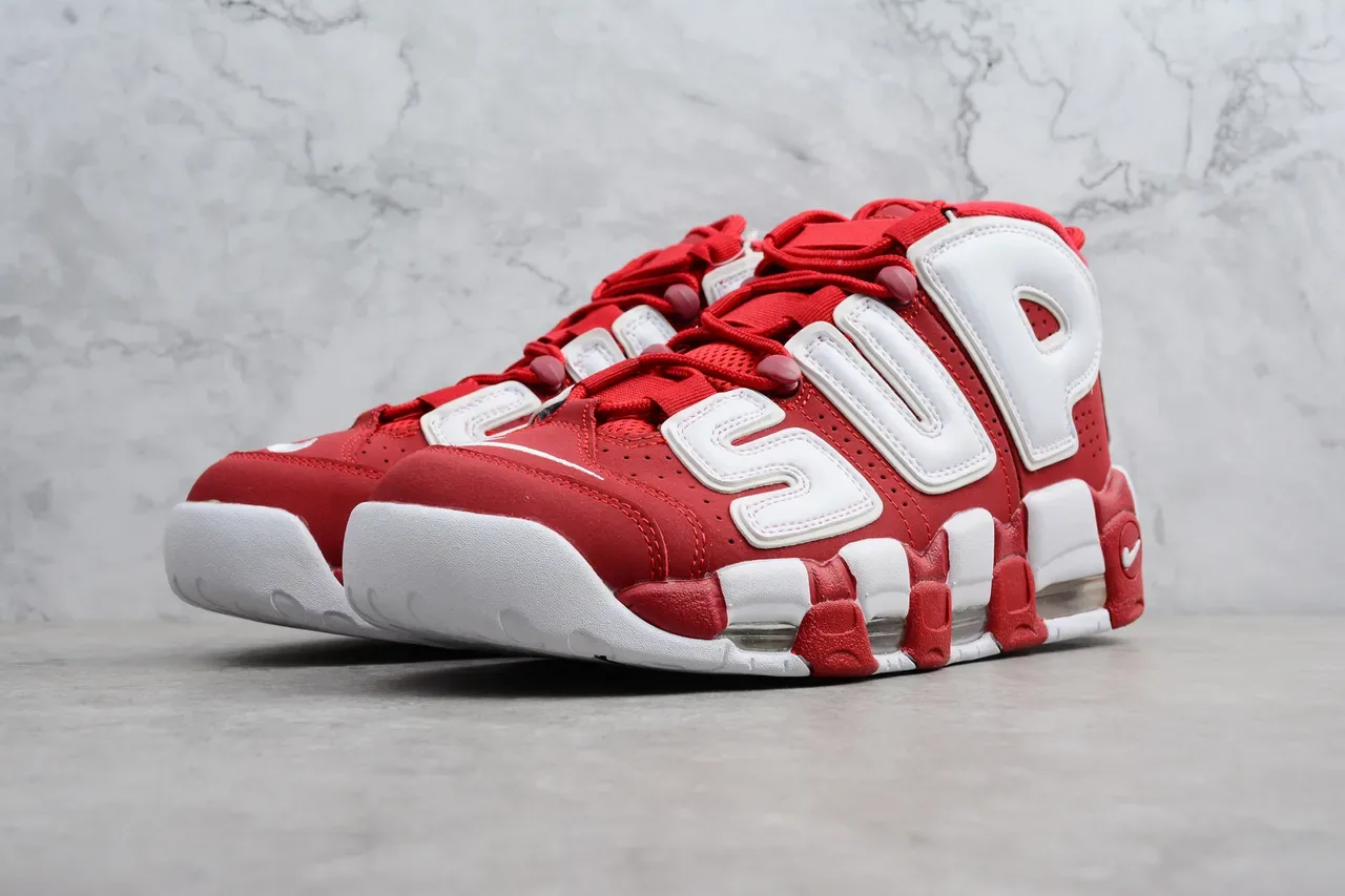 Nike Air More Uptempo Rojo y Blanco Zapatos de Baloncesto 9