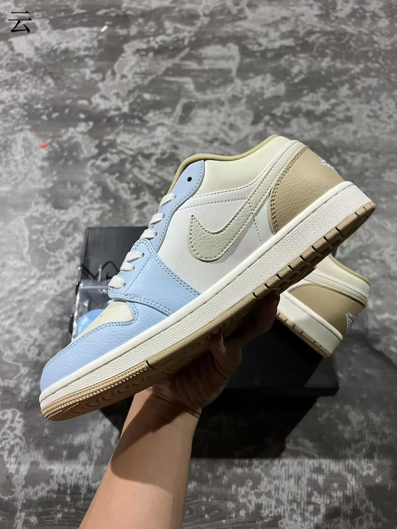 Nike Beige Bleu Sneakers Lifestyle Low-Top Multi-Panel En Cuir 5