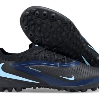 Nike Noir Bleu Coupe Basse Haut Tricot Lacets Asymétriques Chaussures de Football Turf