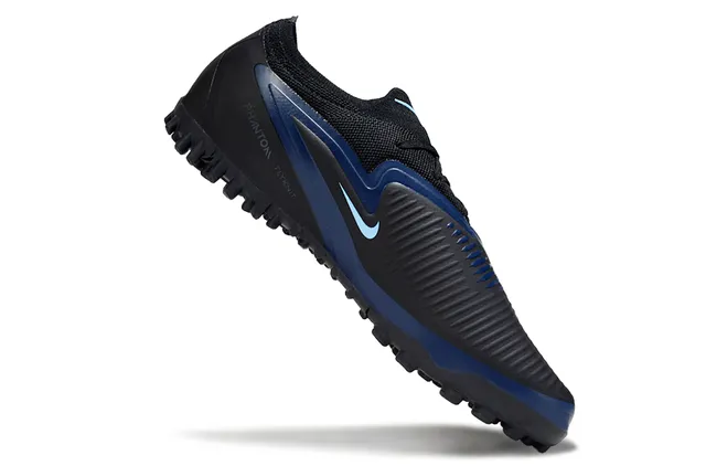 Nike Black Blue Low-Cut Knit Upper Asymmetric Lacing Turf Soccer Shoes 2