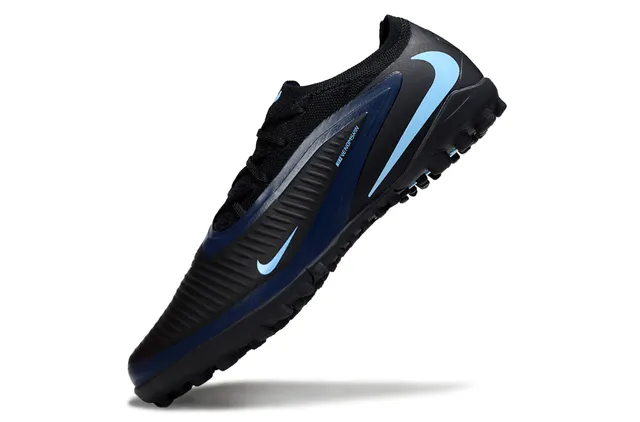 Nike Black Blue Low-Cut Knit Upper Asymmetric Lacing Turf Soccer Shoes 3