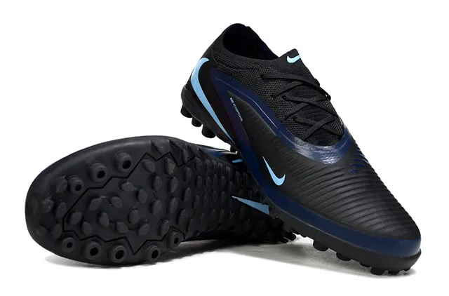 Nike Black Blue Low-Cut Knit Upper Asymmetric Lacing Turf Soccer Shoes 4