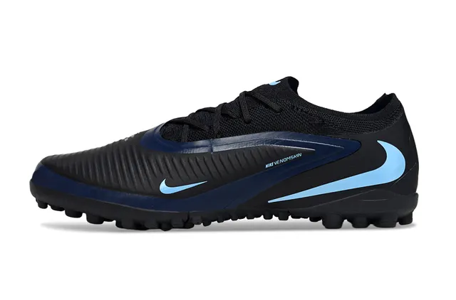Nike Black Blue Low-Cut Knit Upper Asymmetric Lacing Turf Soccer Shoes 6
