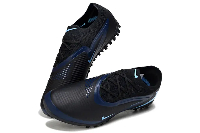 Nike Black Blue Low-Cut Knit Upper Asymmetric Lacing Turf Soccer Shoes 7
