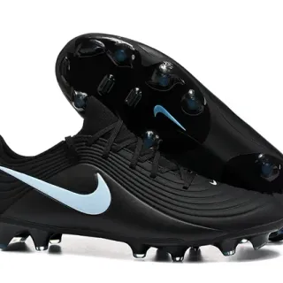 Nike Noir Bleu Upper Synthétique Côtes Low-Cut Collar Firm-Ground Chaussures de Football