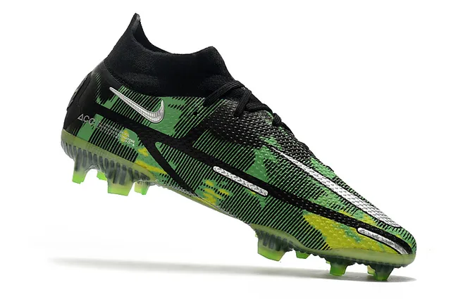 Nike Preto Verde Alto-Corte Colar Ajuste Meia Padrão Camuflagem Superior Sintético Gramado Firme Sapatos De Futebol 3