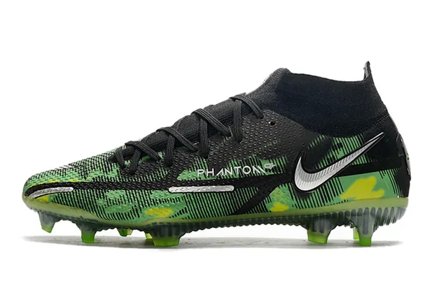 Nike Preto Verde Alto-Corte Colar Ajuste Meia Padrão Camuflagem Superior Sintético Gramado Firme Sapatos De Futebol 5