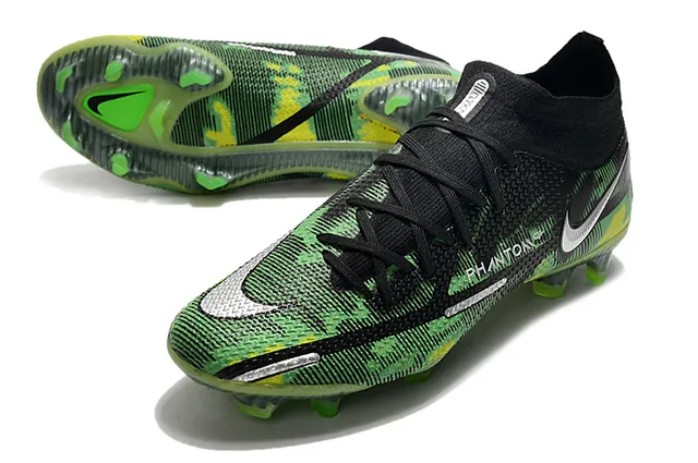 Nike Preto Verde Alto-Corte Colar Ajuste Meia Padrão Camuflagem Superior Sintético Gramado Firme Sapatos De Futebol 6