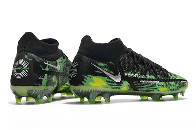 Nike Preto Verde Alto-Corte Colar Ajuste Meia Padrão Camuflagem Superior Sintético Gramado Firme Sapatos De Futebol 7