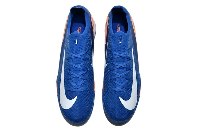 Nike Tênis de futebol indoor azul e laranja upper de tricô colar de ajuste dinâmico 2