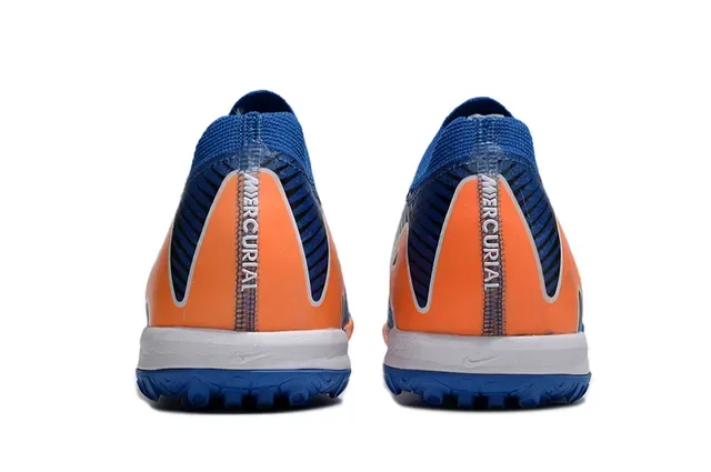 Nike Tênis de futebol indoor azul e laranja upper de tricô colar de ajuste dinâmico 3