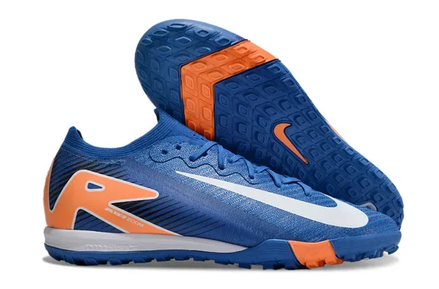 Nike Tênis de futebol indoor azul e laranja upper de tricô colar de ajuste dinâmico 4