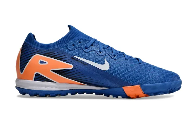 Nike Tênis de futebol indoor azul e laranja upper de tricô colar de ajuste dinâmico 6