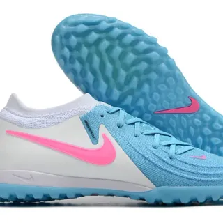 Nike Blue Pink Flyknit Upper Asymmetrical Lacing Turf Soccer Shoes